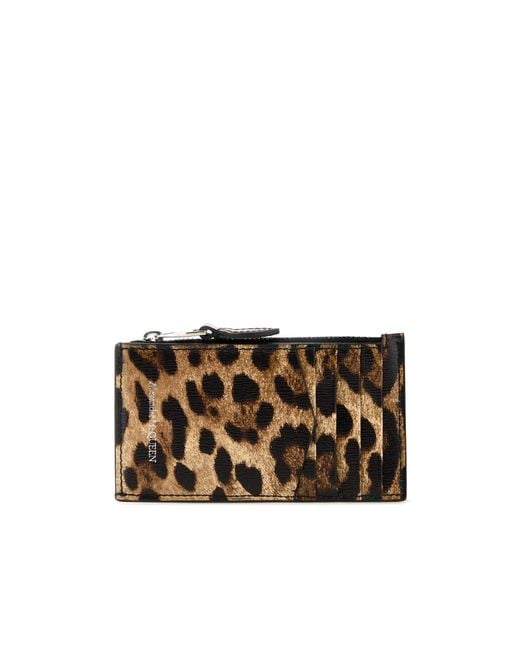 McQueen White Leopard Printed Zipprf Card Holder