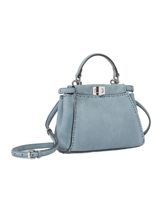 Fendi Blue Peekaboo Mini Top Handle Bag