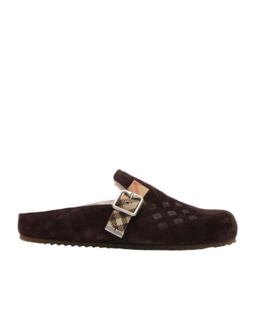 Burberry Brown Check Shearling Urchin Clogs for men