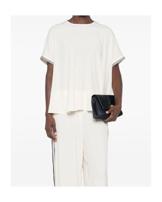Fabiana Filippi White Striped-Trim Short-Sleeve Top