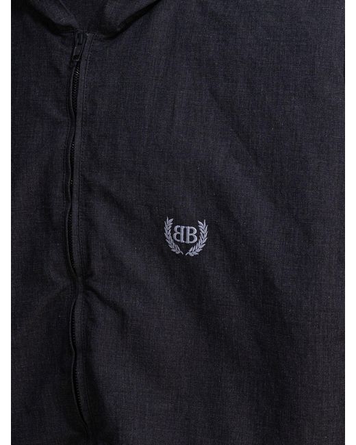 Balenciaga Black Logo Embroidered Zip-Up Hooded Jacket for men