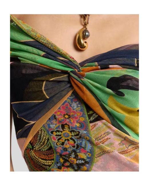 Etro Green Print-Detail Midi Dress