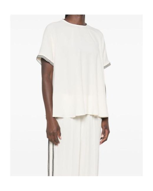 Fabiana Filippi White Striped-Trim Short-Sleeve Top