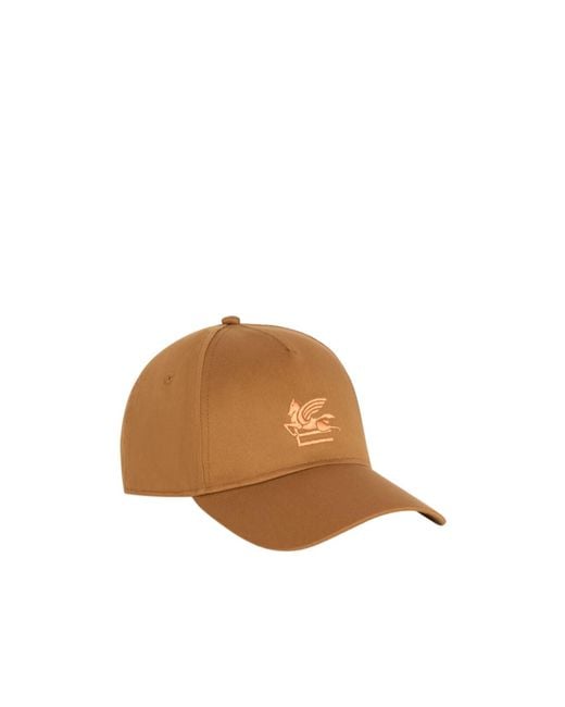 Etro Brown Cotton Baseball Hat With Pegaso Embroidery for men