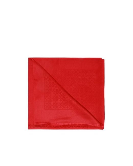 Ferragamo Red Logo Pattern Scarf