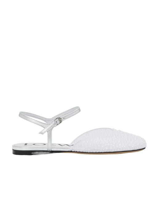 Loewe White Toy Ankle Strap Ballerinas