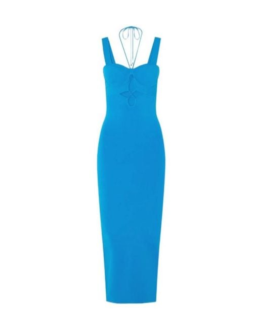 Galvan Blue Cutout Stretch Midi Dress