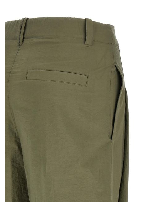 Brunello Cucinelli Green Pleated Wide-Leg Trousers