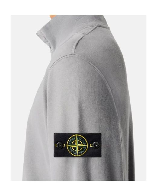 Stone Island Gray Regular-Fit Half-Zip Sweatshirt With Ribbed Inserts for men
