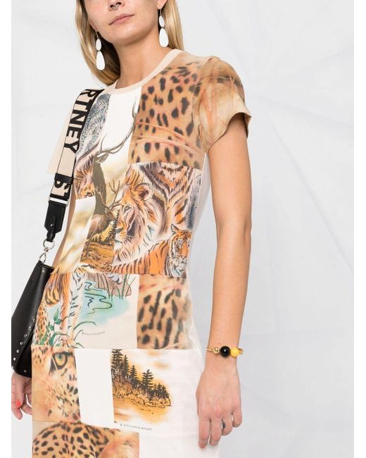 Stella McCartney Metallic Animal Patchwork-Print T-Shirt Dress
