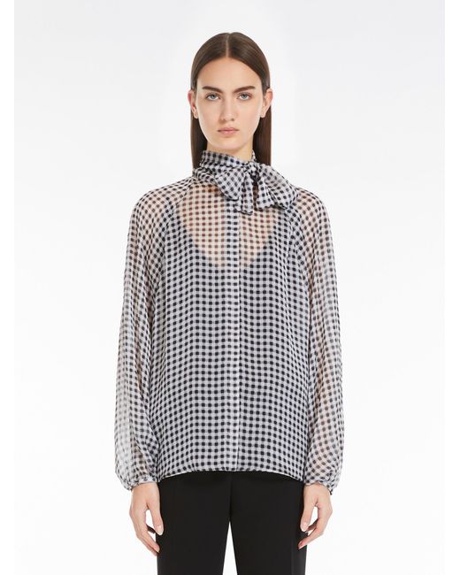 Max Mara Gray Studio Pussy-Bow Long-Sleeved Blouse