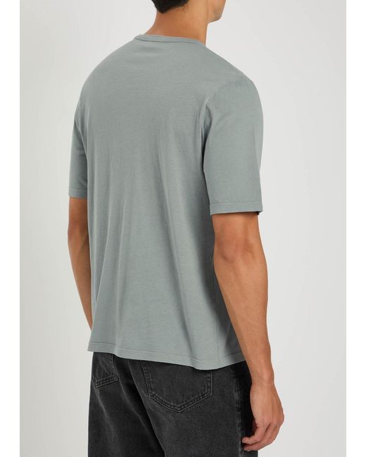 Saint Laurent Gray Logo-Embroidered Cotton T-Shirt for men