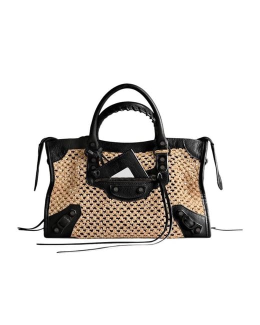 Balenciaga Black Le City Medium Raffia Tote Bag