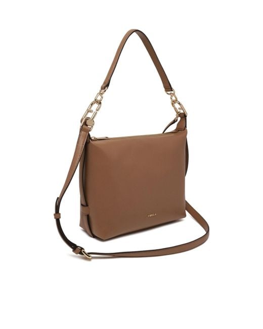 Furla Brown Tonie Zip-Up Small Shoulder Bag