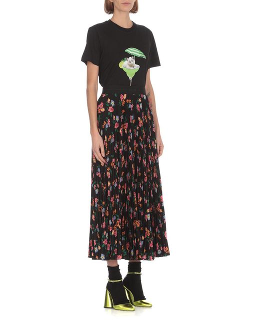 MSGM Black Graphic Printed Crewneck T-Shirt