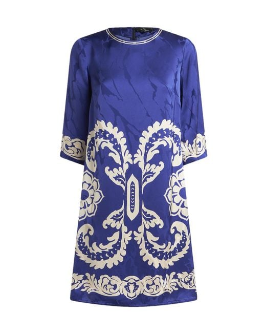 Etro Blue Paisley Printed Crewneck Dress