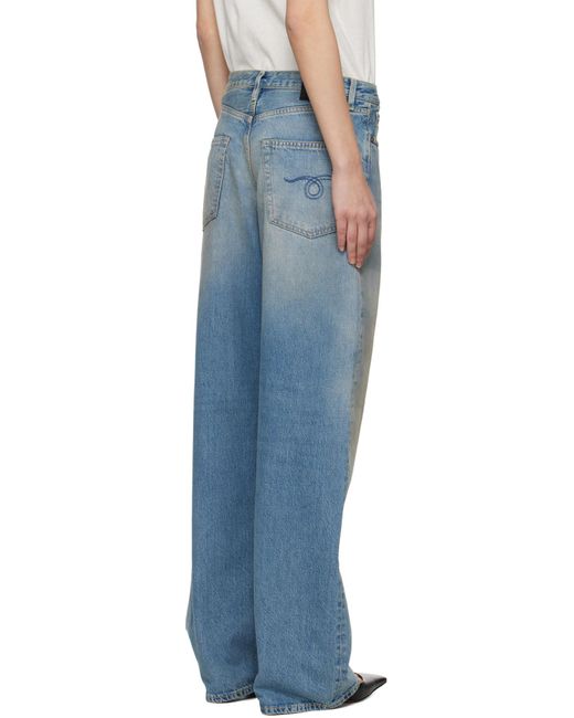 R13 Blue Wide-Leg Distressed Jeans