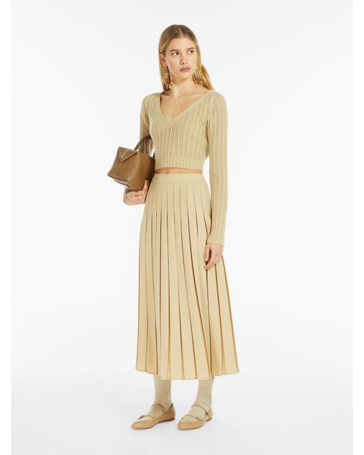 Max Mara Natural Luisa Pleated A-Line Skirt
