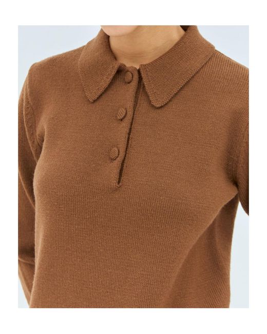 Dries Van Noten Brown Ribbed Trim Knitted Polo Top