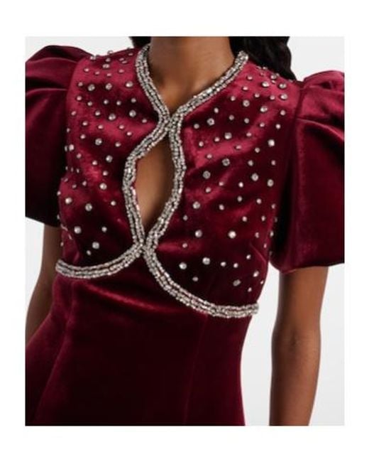 Rebecca Vallance Red Edwiena Embellished Velvet Minidress