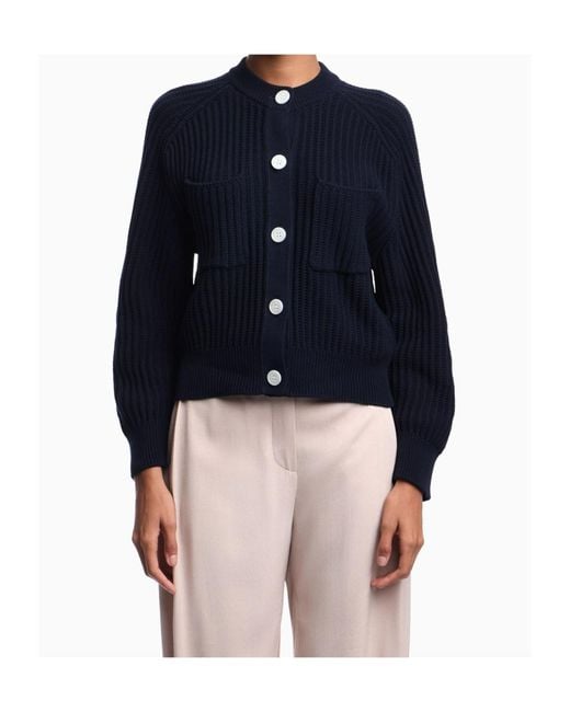 Emporio Armani Blue Fishermans-Rib Knit Cardigan
