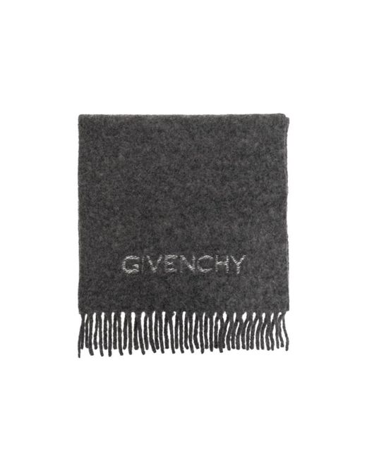 Givenchy Gray Logo Knit Intarsia-Knitfringed Scarf