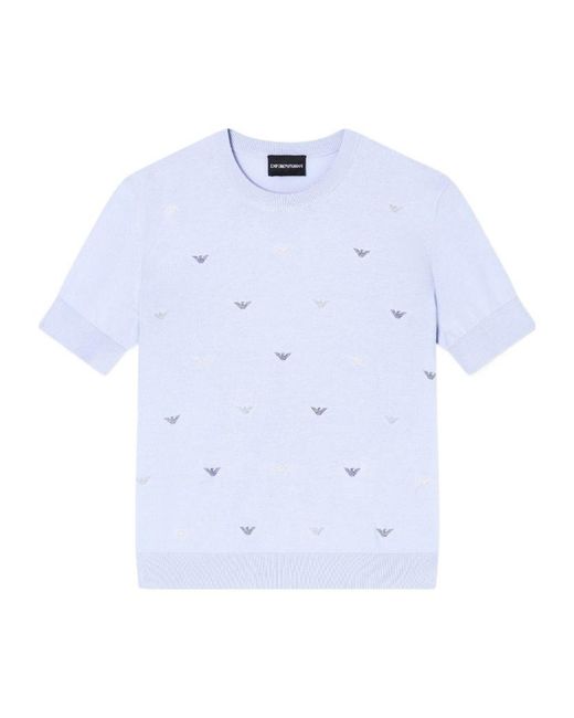 Emporio Armani Blue Embroidered Short-Sleeve T-Shirt