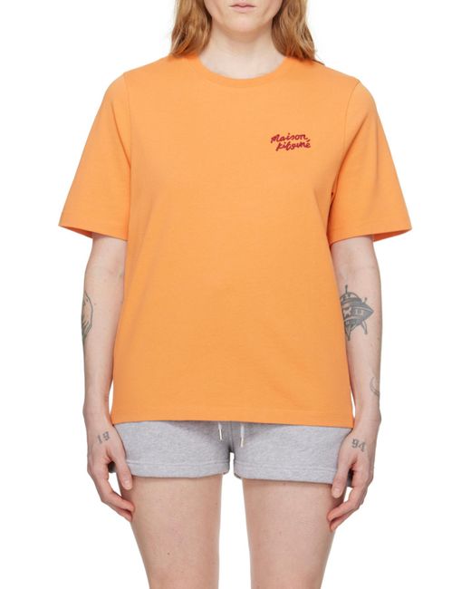 Maison Kitsuné Orange Maison Kitsuné Logo Embroidered Crewneck T-Shirt