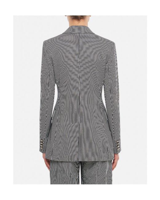 Max Mara Gray Double Breasted Pinstriped Blazer