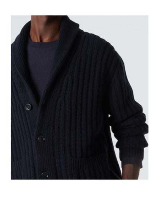 Allude Blue Ribbed-Knit Wool And Cashmere Cardigan for men