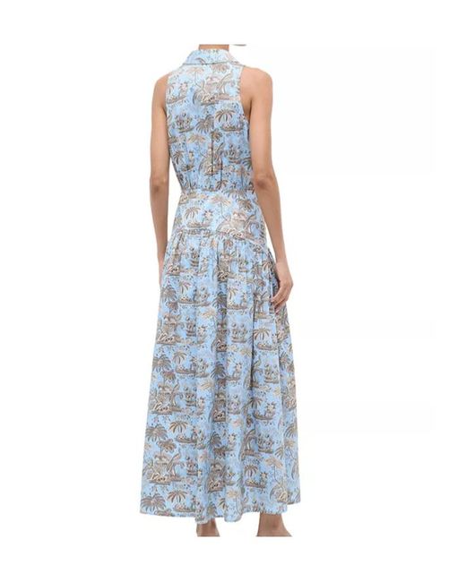 Staud Blue Floral Printed Romy Midi Dress