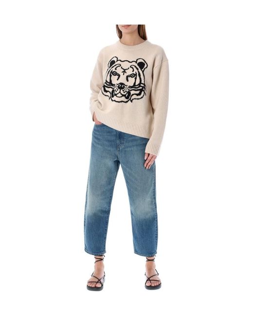 KENZO White Tiger Head-Motif Wool Jumper