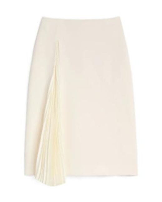 Jil Sander White Wool Sablé Pleated Skirt