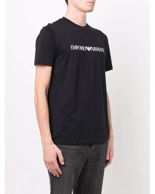 Emporio Armani Black Logo Printed Crewneck T-Shirt for men