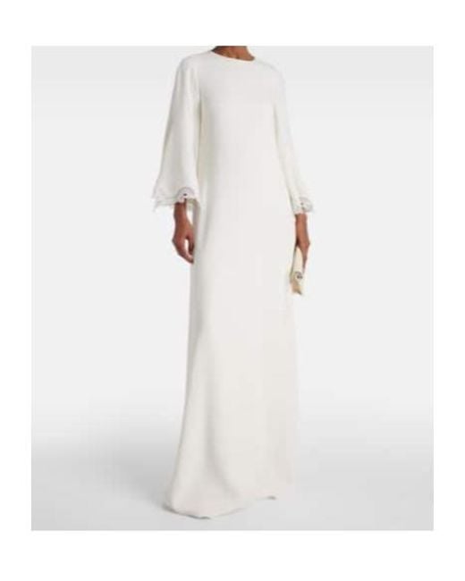 Oscar de la Renta White Lace-Trimmed Silk-Blend Georgette Kaftan