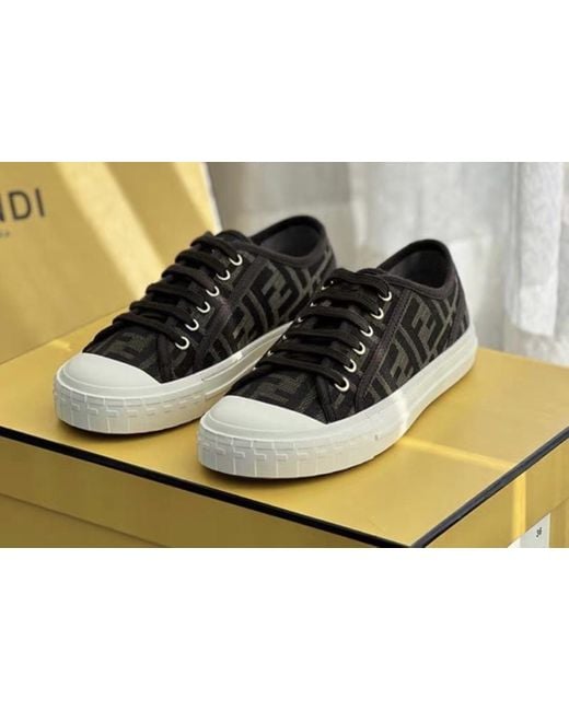 Fendi Brown Logo Jacquard Lace-Up Sneakers for men