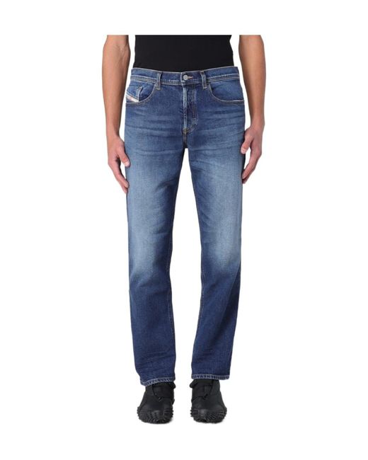 DIESEL Blue Logo Patch Straight-Leg Jeans for men
