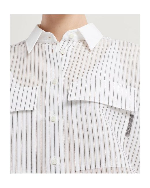 Brunello Cucinelli White Striped Long-Sleeve Shirt