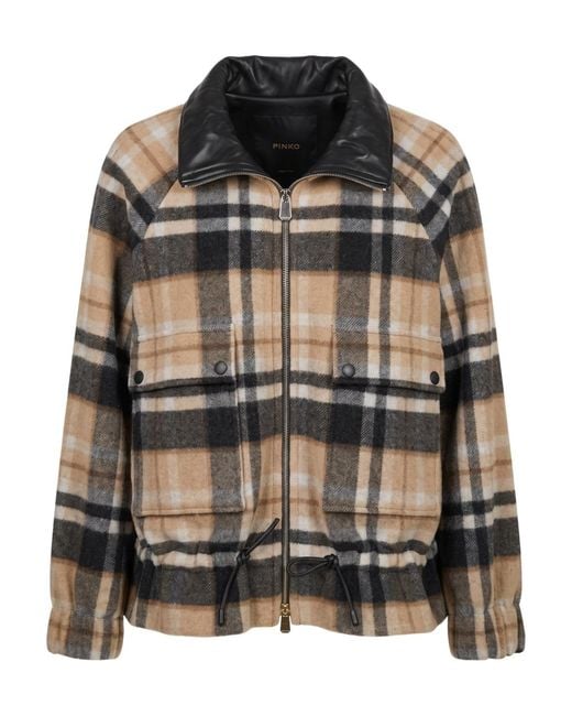 Pinko Black Check-Pattern Elasticated-Hem Jacket