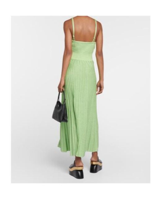 Proenza Schouler Green Pleated Metallic Knit Maxi Dress