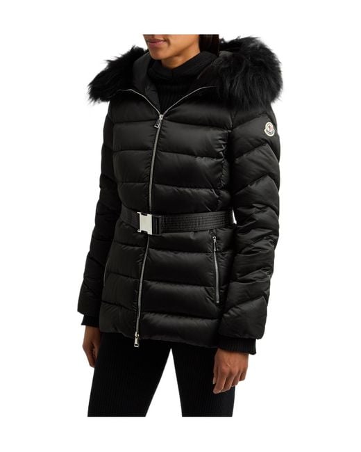 Moncler Black Hooded Waist-Cinched Down Jacket