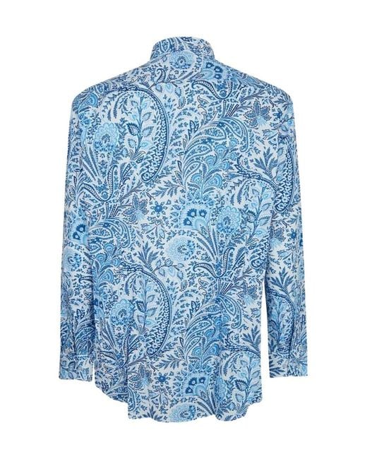 Etro Blue Paisley Print Shirt for men