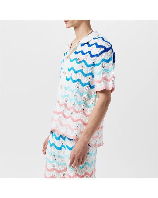Casablanca Blue Gradient Wave Crochet Shirt for men
