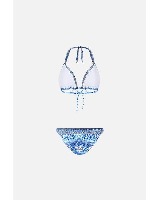 Camilla Blue Ball Trim Triangle Bikini Set