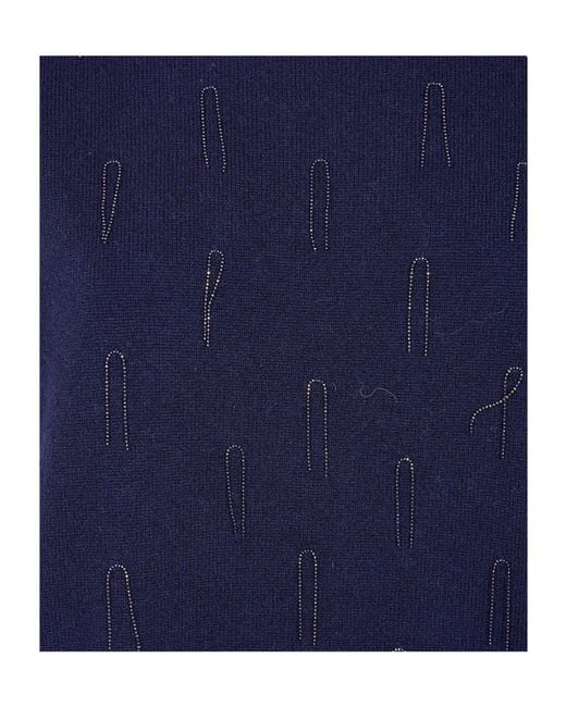 Fabiana Filippi Blue Embroidered Cap-Sleeve Knitted Top