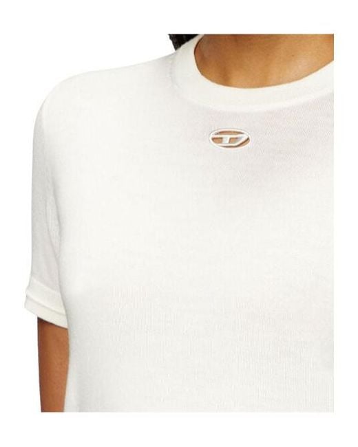 DIESEL White M-Aline Logo Embroidered Knitted Top