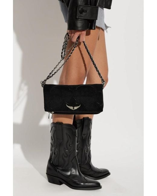 Zadig & Voltaire Black Rock Western Foldover Top Shoulder Bag
