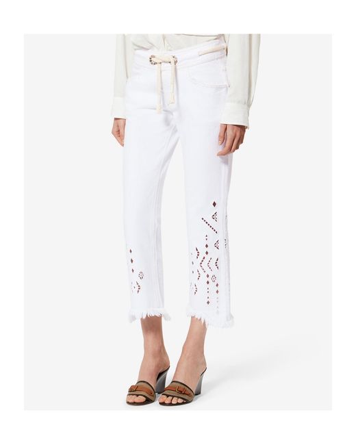 Isabel Marant White Alison Broderie Kick Flare Pants