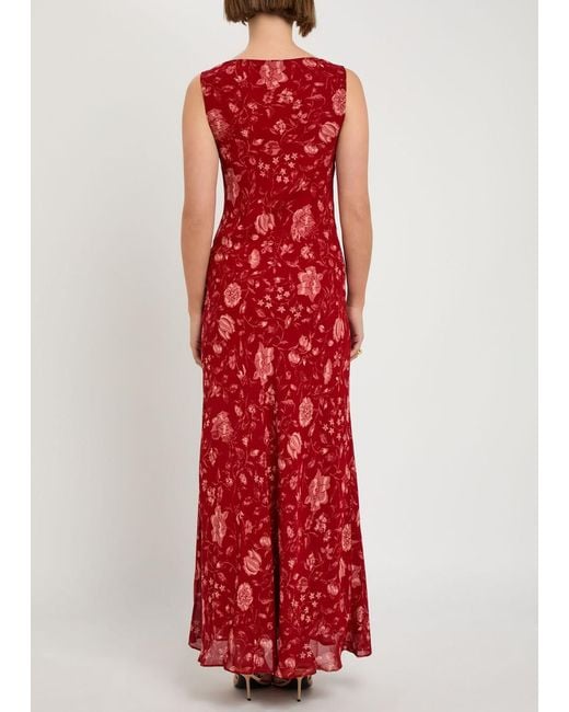 Reformation Red Prescott Floral-Print Chiffon Maxi Dress