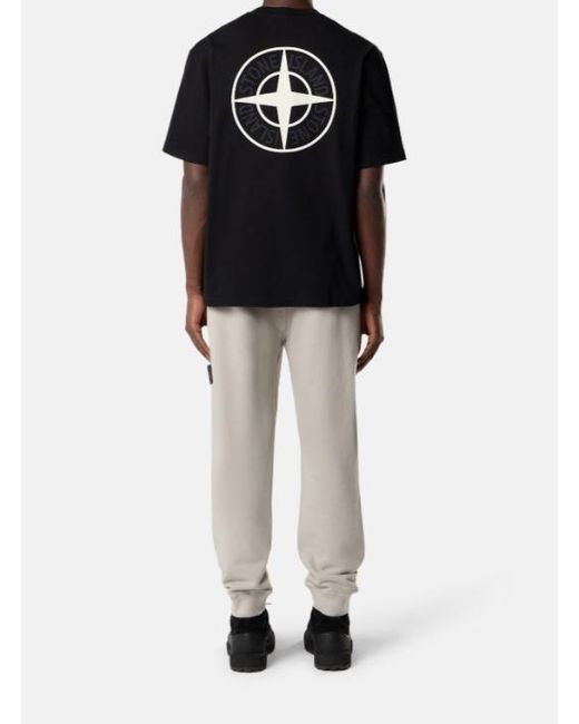 Stone Island Black Logo Printed Crewneck T-Shirt for men